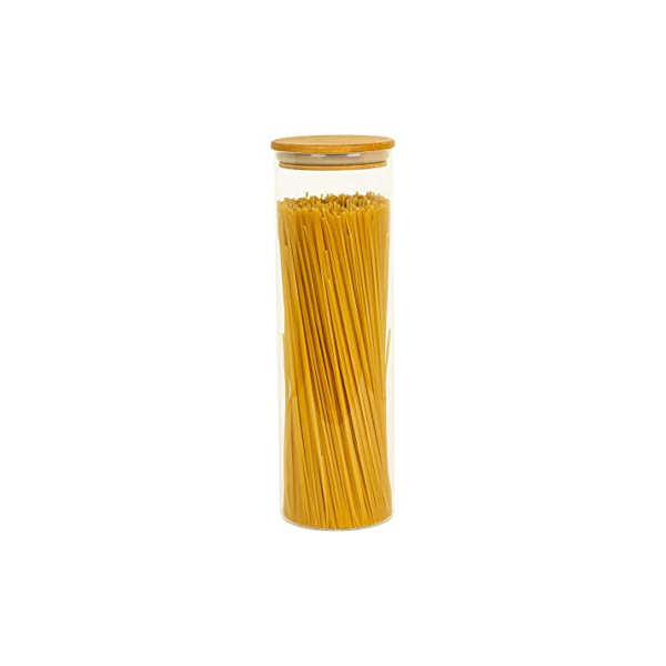 Oikos - Pote de Vidro 2L com Tampa de Bambu Hermético Redondo Flat