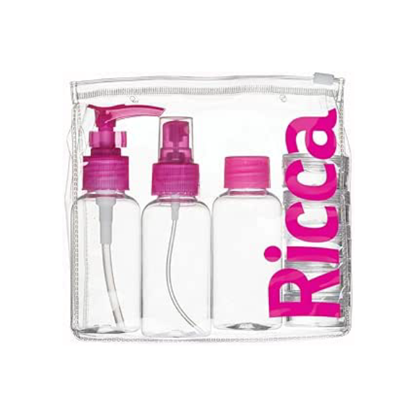 Ricca, Kit para Viagem com Tampas, Transparente/Rosa