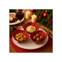Kit 3 Bowls de Natal Vermelho Decorado Com Estampa Dourada 15cm