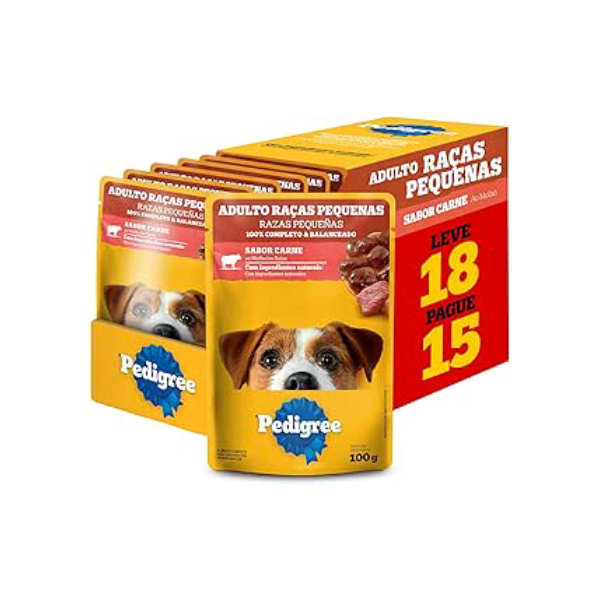 Pack Ração Úmida Pedigree Sachê Carne ao Molho para Cães Adultos de Raças Pequenas - Leve 18 Pague 15