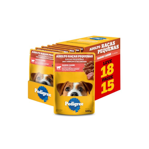 Pack Ração Úmida Pedigree Sachê Carne ao Molho para Cães Adultos de Raças Pequenas - Leve 18 Pague 15