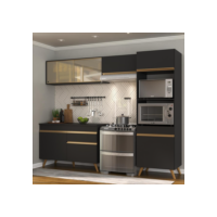 Cozinha Compacta 4 pç c/ Armário e Balcão MP3692 Veneza GB Preta