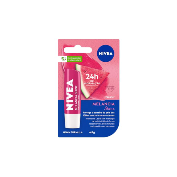 NIVEA Hidratante Labial Melancia Shine 4,8g - Cuidado intensivo para seus lábios, hidratação prolongada, delicioso aroma de melancia, pigmentos brilhantes e cor delicada