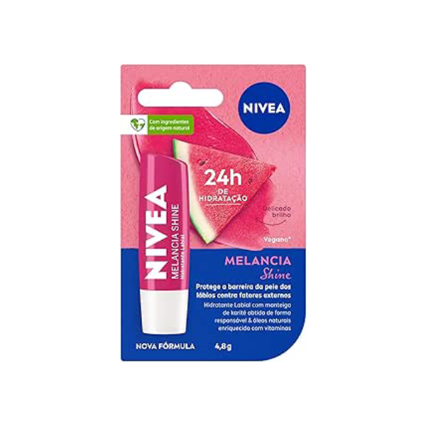 NIVEA Hidratante Labial Melancia Shine 4,8g - Cuidado intensivo para seus lábios, hidratação prolongada, delicioso aroma de melancia, pigmentos brilhantes e cor delicada