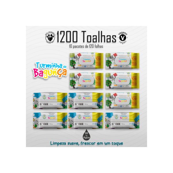 Kit 10 Pacotes Toalhas Umedecidas TURMINHA DA BAGUNÇA 120 Folhas - 19x13 cm com Tampa