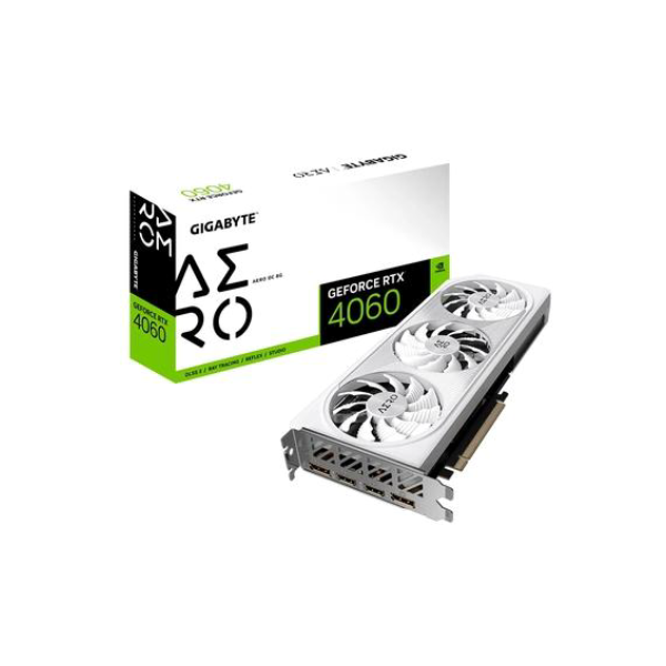 Placa de Vídeo RTX 4060 AERO OC Gigabyte NVIDIA GeForce, 8GB GDDR6, RGB, DLSS, Ray Tracing, Branco - GV-N4060AERO OC-8GD