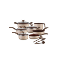 Jogo De Panelas Antiaderente 10 Peças Cappuccino Kit Conjunto Teflon Tampa de Vidro Durável