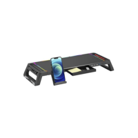 C3Tech Base para Monitor Gaming BM-L100BK, preto, com luzes RGB, Possui Hub USB embutido com saídas 1 x USB 3.0 e 3 x USB 2.0, Apoie Monitor, Notebook, Impressora, TV, Console