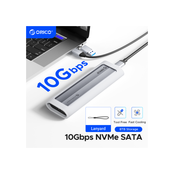 ORICO-M.2 NVMe SATA SSD Enclosure Tool-Free Adaptador Externo USB, 10Gbps, Suporte UASP para PCIe NVMe e SATA SSD
