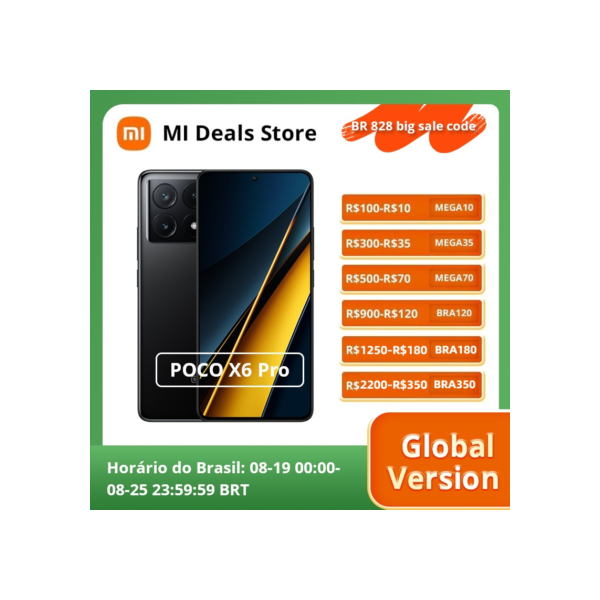 POCO-X6 Pro Turbo carregamento do telefone móvel, 5G, 1.5K AMOLED Display, MTK, Dimensão 8300-Ultra, Câmera 64MP, 67W, Versão Global