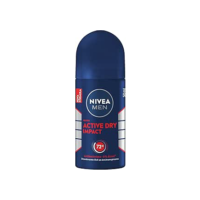 NIVEA MEN Desodorante Antitranspirante Roll On Dry Impact 50ml - Proteção prolongada de 72h, dupla proteção antitranspirante, proteção extra seca, sem alumínio, corantes e conservantes