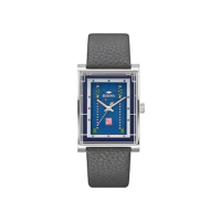 Bulova Relógio masculino de quartzo Frank Lloyd Wright Robie House, aço inoxidável, 3 ponteiros, pulseira de couro cinzento: 96A287, Prateado e azul, Relógio de quartzo