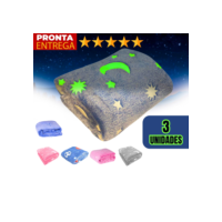 Kit 3 Unidades Manta Brilha No Escuro Para Bebê Infantil Inverno Estampada 100cm x 80cm