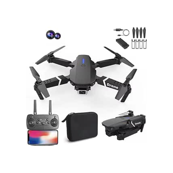 Drone E88 Pro 4K HD Câmera Dupla WiFi FPV Dobrável com Controle Remoto, Bolsa de Transporte – Preto (4K Câmera + 1 Bateria)