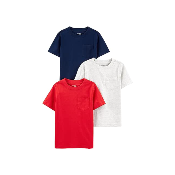 Simple Joys by Carter's Pacote com 3 camisetas de manga curta para bebês meninos, Cinza mesclado/azul marinho/vermelho, 4 Anos