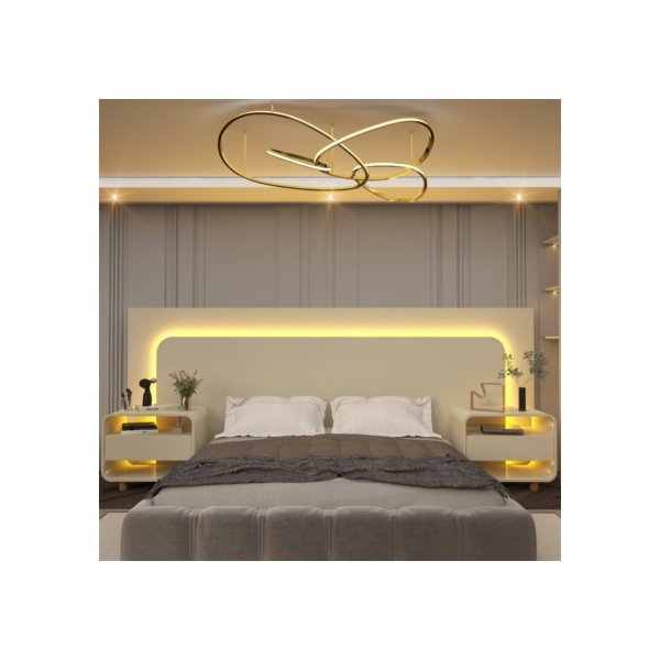 Cabeceira Box Casal com 2 Mesas de Cabeceira com Led Innova 100% MDF Off White
