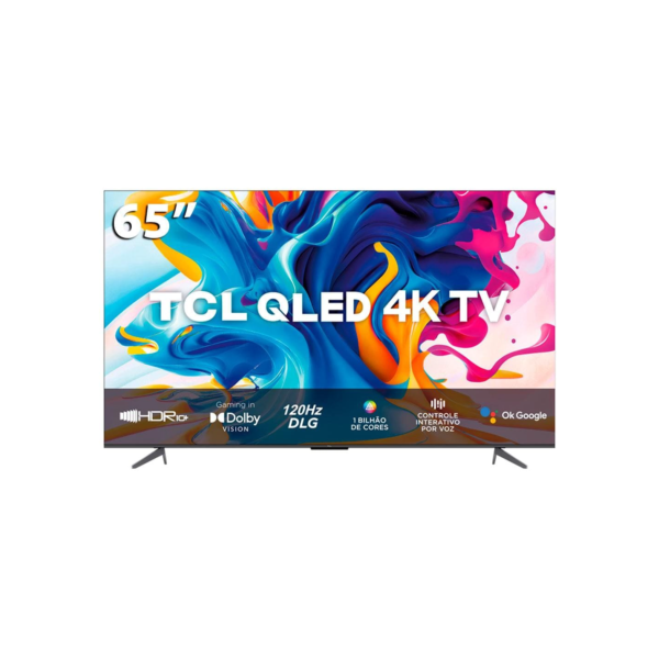 Smart TV QLED 65" 4K UHD TCL C645 Google TV, Dolby Vision Atmos, DTS, HDR10+, WiFi Dual Band, Bluetooth Integrado e Google Assistente