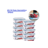 Kit 10 Pote de Vidro Hermético Retangular 370 ml Marmita Microondas