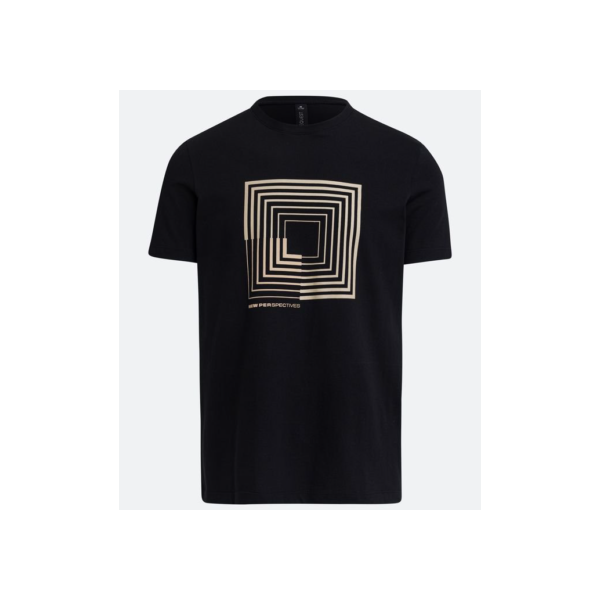Camiseta Regular em Algodão com Estampa de Linhas Geométricas Preto