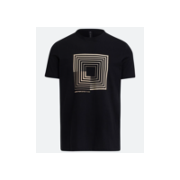 Camiseta Regular em Algodão com Estampa de Linhas Geométricas Preto