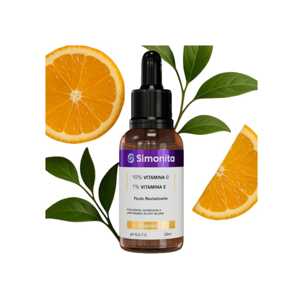 Sérum Facial Vitamina C 10% + Vitamina E 1% 30ml Clareia Manchas, Uniformiza o Tom da Pele, Hidrata sem Oleosidade, Antioxidante e Anti-Idade SIMONITA