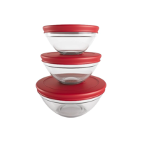 Conjunto com 3 Potes de Vidro Redondos com Tampa Plástica vermelha, VDR7093-VM, Euro Home