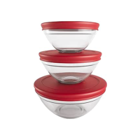 Conjunto com 3 Potes de Vidro Redondos com Tampa Plástica vermelha, VDR7093-VM, Euro Home