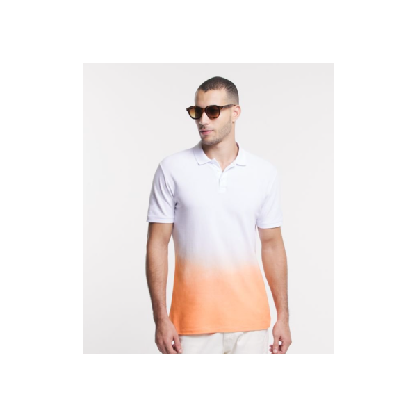 Polo Regular em Meia Malha com Estampa Tie Dye Laranja/ Branco