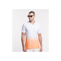 Polo Regular em Meia Malha com Estampa Tie Dye Laranja/ Branco