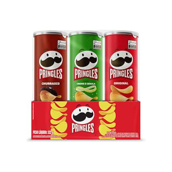 Pringles Pack Promo Salgadinho de Batata Frita 3 Sabores - Original, Creme e Cebola e Churrasco