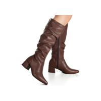 Bota Feminina GiGiL Cano Longo Errugado Slouch Bico Fino Salto Bloco Médio Elegante Clássica Casual