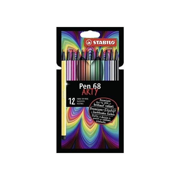 Caneta Brush Premium – STABILO Pen 68 brush ARTY – Estojo com 12 unidades – Em 12 cores