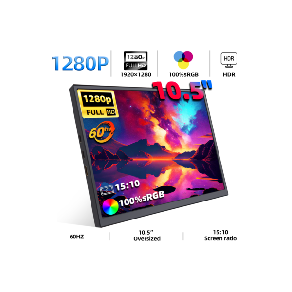 ZSUS-Monitor portátil de luz azul baixa para Xbox, PS4, PS4, 5 Switch, Celular, PC, Extensão Loptop, 10.5 ", 1280P, 100% sRGB, 5:10