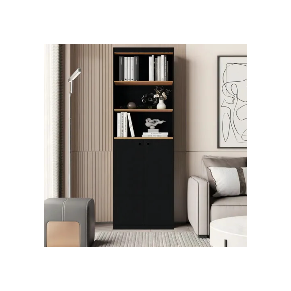 Livreiro Organizador Escritório Estante Para Livros Com Portas E Prateleiras Gold luxo Modulado cor preto/nature