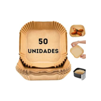 Genérico Forma Protetora para AirFryer Papel Quadrada Antiaderente Forro Protetor à Prova De Gordura 20cm Tamanho Universal Compatível com Todas As Fritadeiras AirFryer 50 Peças