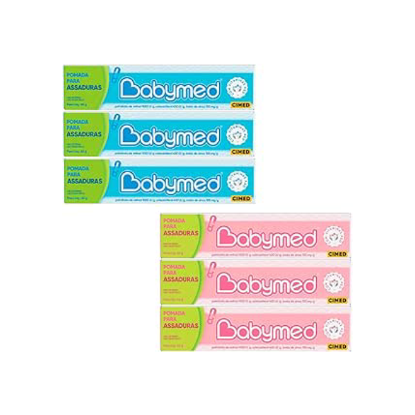 Kit 6 unidades Babymed 3 Azul / 3 Rosa - Creme Protetor para Pele Infantil - Previne Assaduras - Kit de Creme Protetor para Pele Infantil