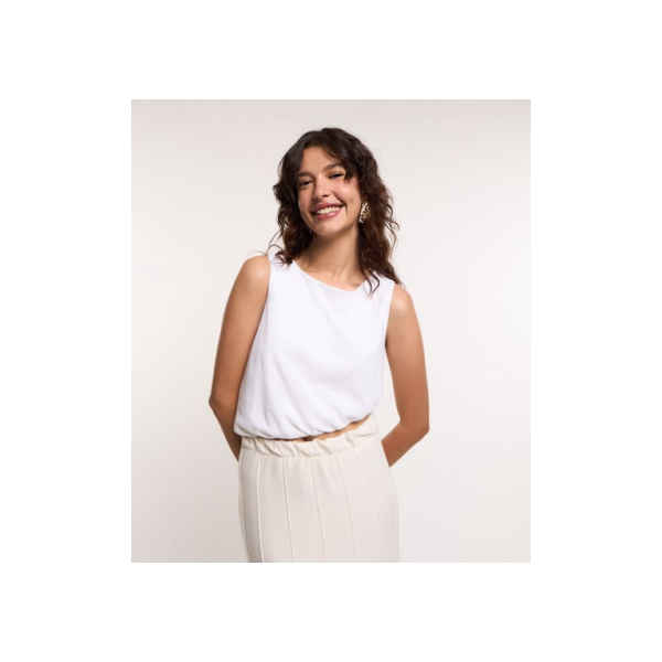 Blusa Balonê em Algodão e Barra Assimétrica Branco