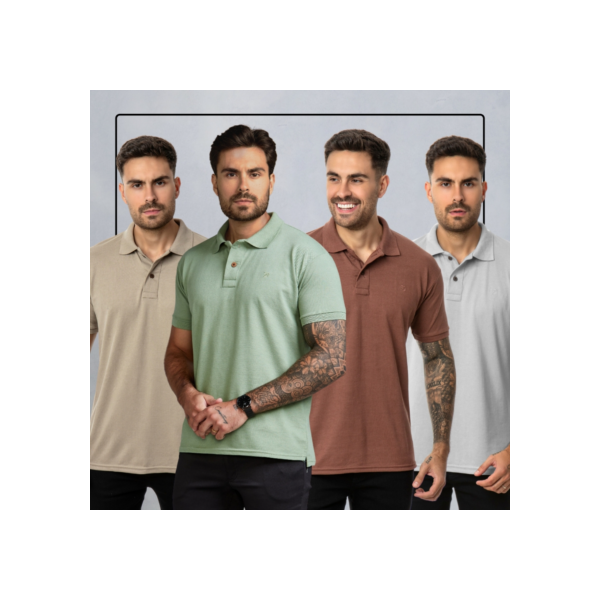Kit 4 Camisas Polo Masculina Piquet Premium