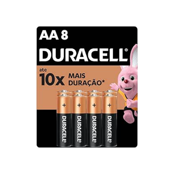 Duracell Pilha Alcalina AA Pequena Com 8 Unidades