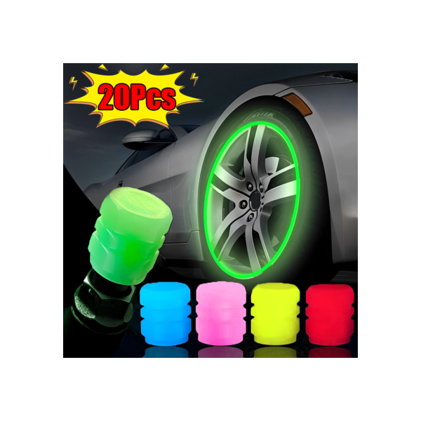 20pc tampas de válvula luminosa fluorescente noite brilhante decoração carro motocicleta bicicleta roda hub válvula tampa da haste estilo acessórios do carro