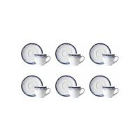 Estojo com 6 Xícaras de Chá com Pires em Porcelana, Modelo Horsa, Decoração Névoa Azul, Porcelana Schmidt