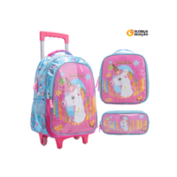 Mochila Escolar Infantil de Rodinhas Menina Menino Bolsa Resistente Impermeável Com Lancheira e Estojo KIT2024