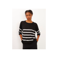 blusa de tricot listrada manga longa preta