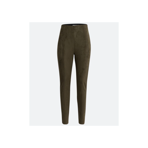 Calça Legging em Material Sintético com Recortes Verticais Verde Oliva