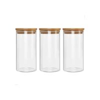 Kit 3 Pote Hermético Vidro Tampa Bambu 1000ml Mantimentos