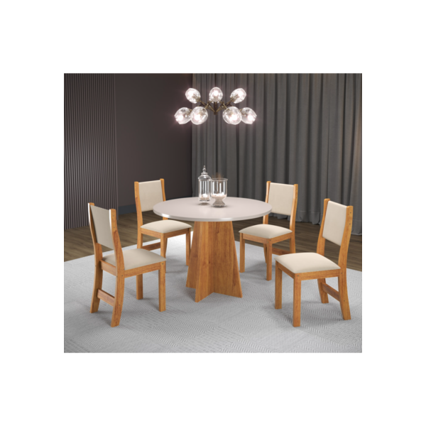 MESA DE JANTAR REDONDA 90x90 FOX COM 4 CADEIRAS SOL - CASA GIULIA