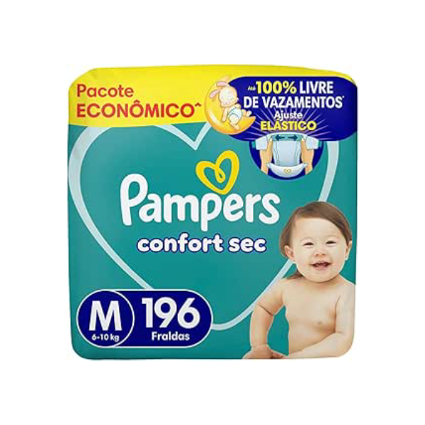 Fralda Pampers Confort Sec M 196 Unidades, Pampers