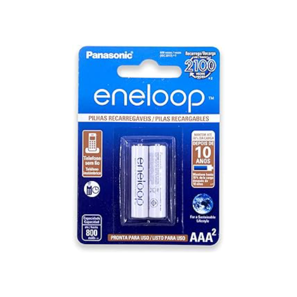 Pilha Recarregável Palito AAA, Eneloop, BK-4MCCE/2BB, Azul, pacote de 2