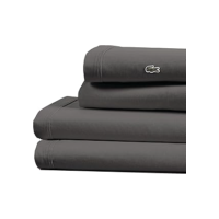 Lacoste Jogo de cama 100% algodão percal, liso, cinza escuro, 4 peças, Queen