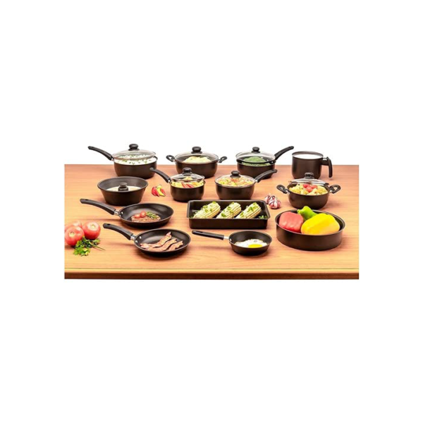 Conjunto de panelas 13 peças antiadrente tampa de vidro (Preto)